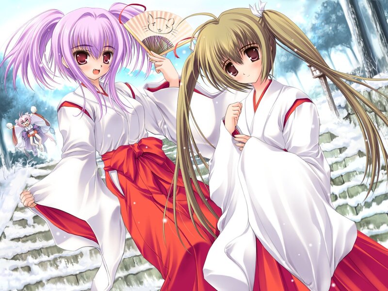 Two Girls in Winter — White, Playful, Anime, Snow, Fans