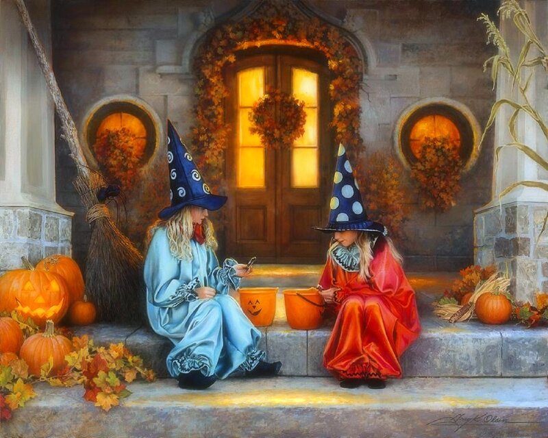 Two Girls in Witch Costumes — Blue, Festive