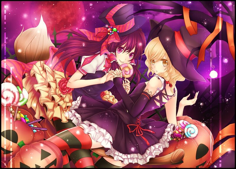 Two Girls in Witch Costumes — Purple