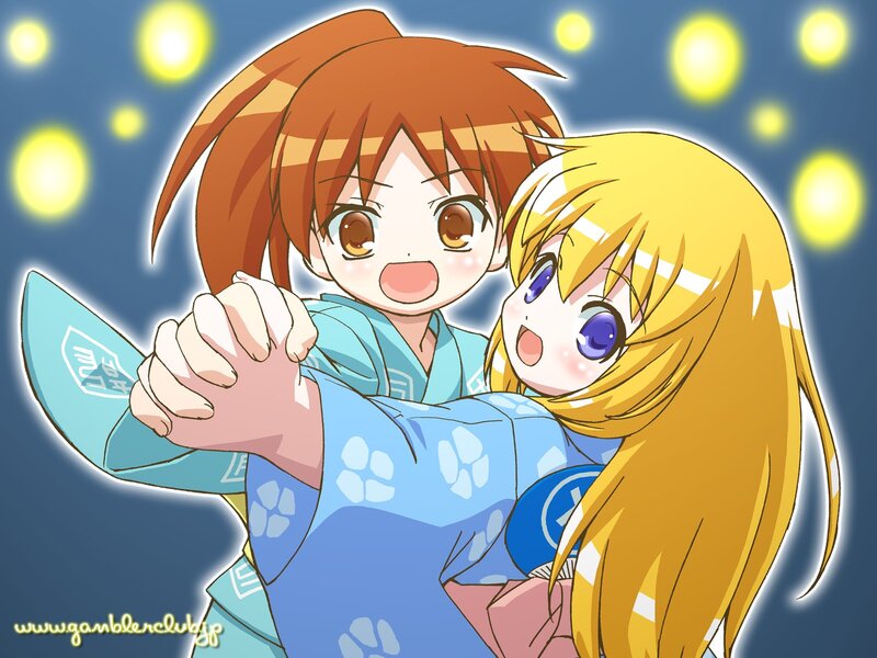 Two girls in yukata hugging
