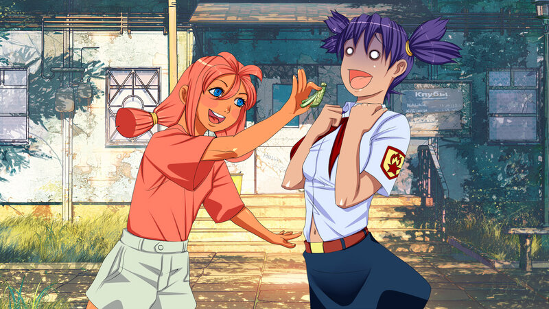 Two Girls Interacting — Purple