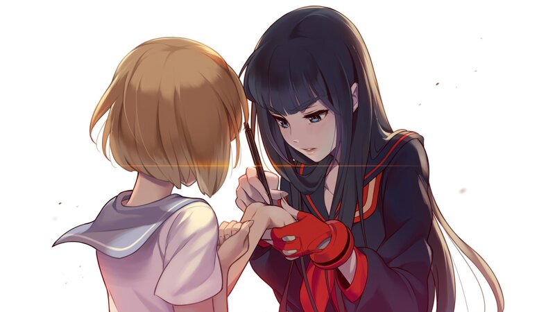 Two Girls Interacting — White
