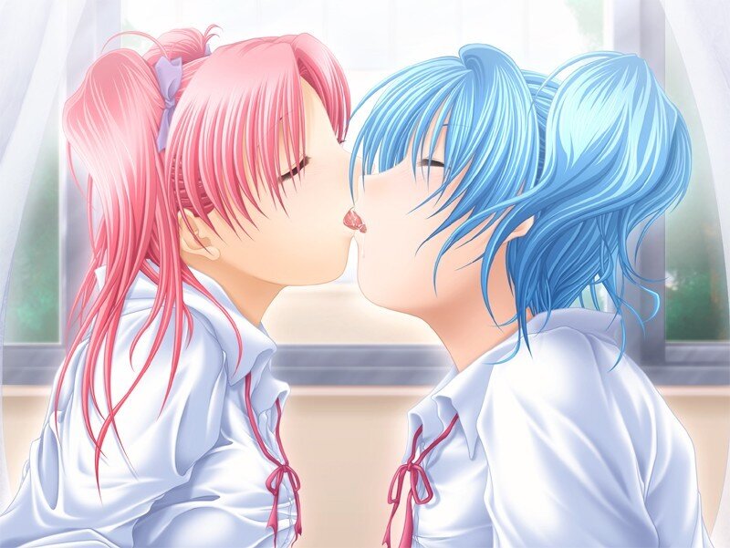 two girls kissing