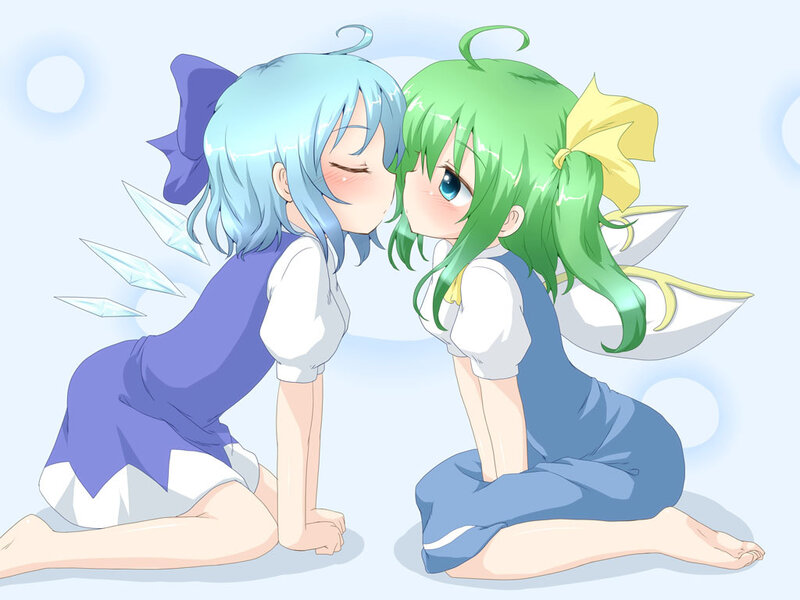 Two Girls Kissing — Blue, Playful