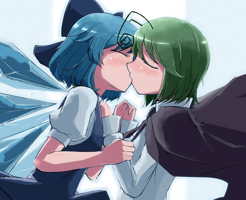 Two Girls Kissing — Blue, Romantic, Manga, Anime Art