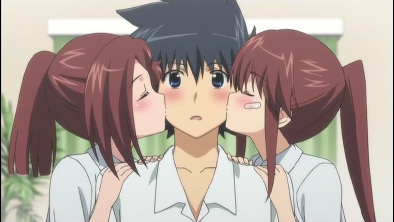 Two Girls Kissing Boy