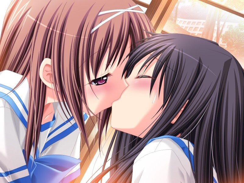 Two Girls Kissing — Brown, Intimate, Afternoon