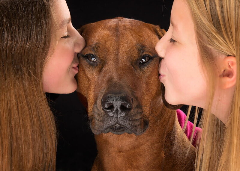 Two Girls Kissing Dog