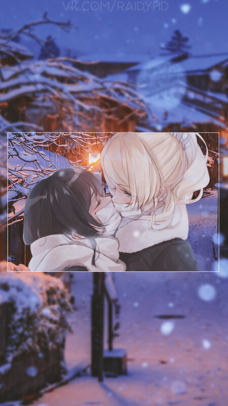 Two Girls Kissing in Snow
