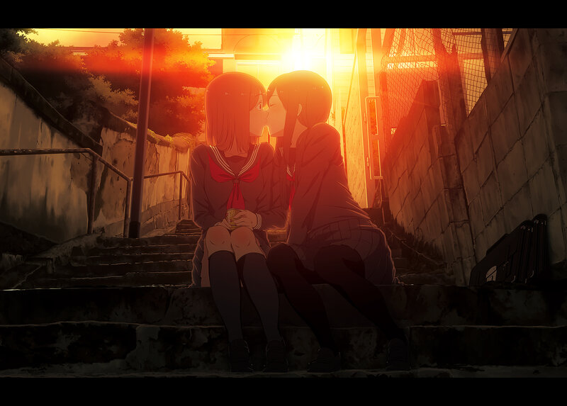 Two Girls Kissing — Orange, Romantic