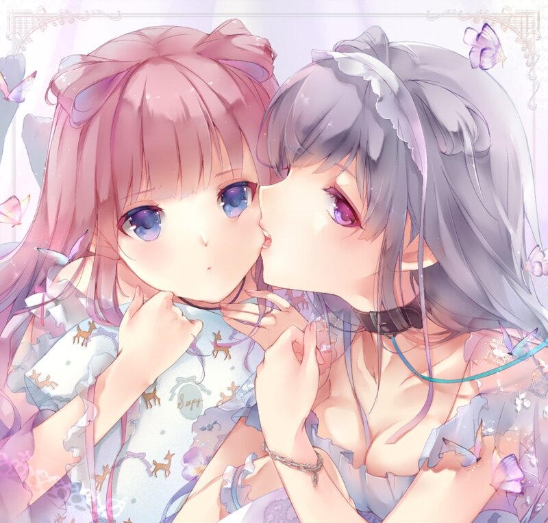 Two Girls Kissing — Pink, Romantic, Anime