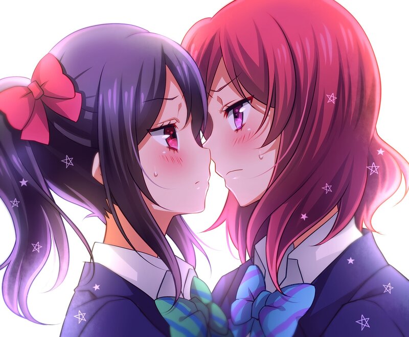 Two Girls Kissing — Purple, Romantic, Anime, School Uniforms
