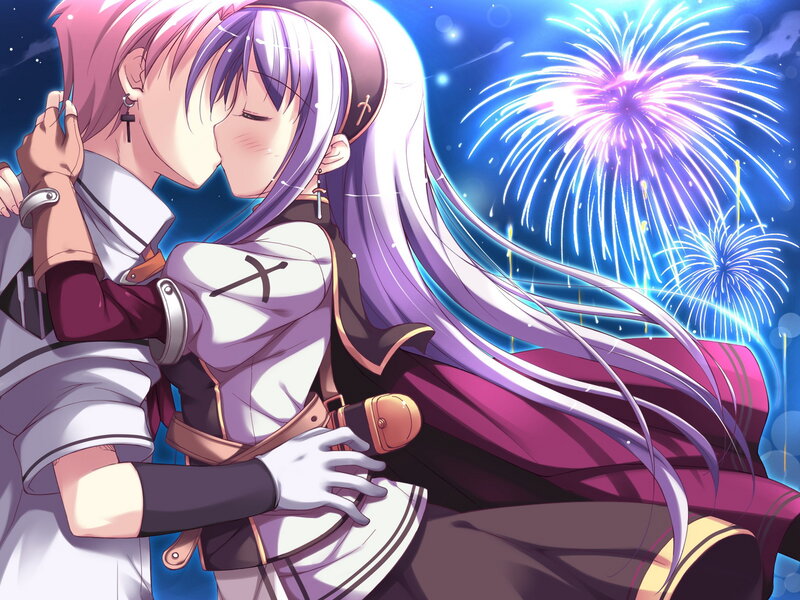 Two Girls Kissing — Purple, Romantic, Night