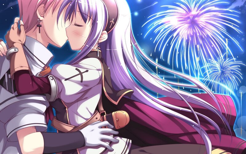 Two Girls Kissing — Purple, Romantic