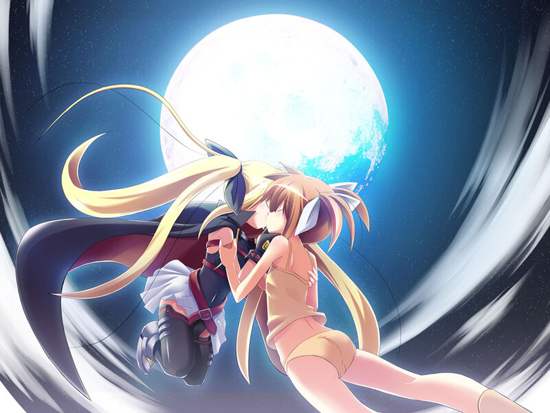 Two girls kissing under the moon