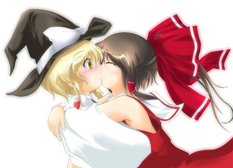 Two Girls Kissing — White, Affectionate