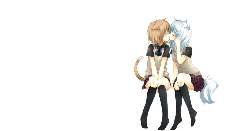 Two Girls Kissing — White, Calm