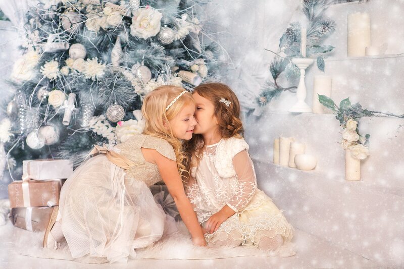 Two Girls Kissing — White, Festive