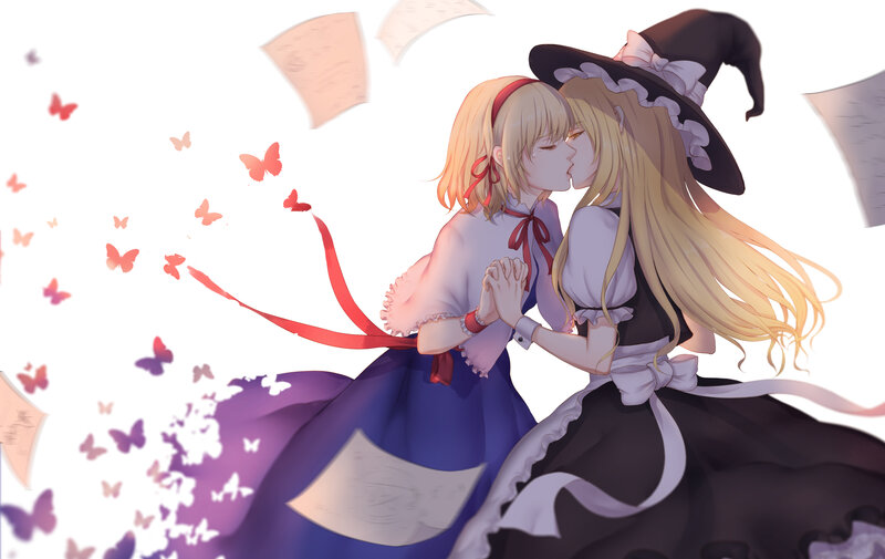 Two Girls Kissing — White, Romantic, Anime