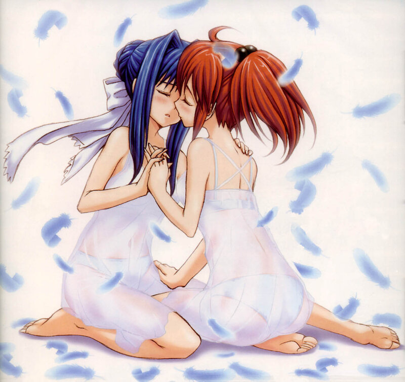 Two Girls Kissing — White, Serene