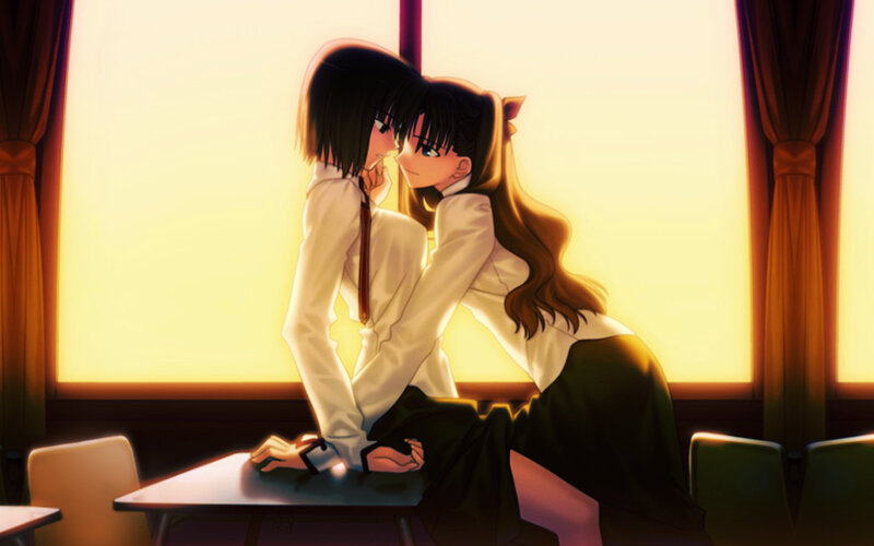 Two Girls Kissing — Yellow, Romantic