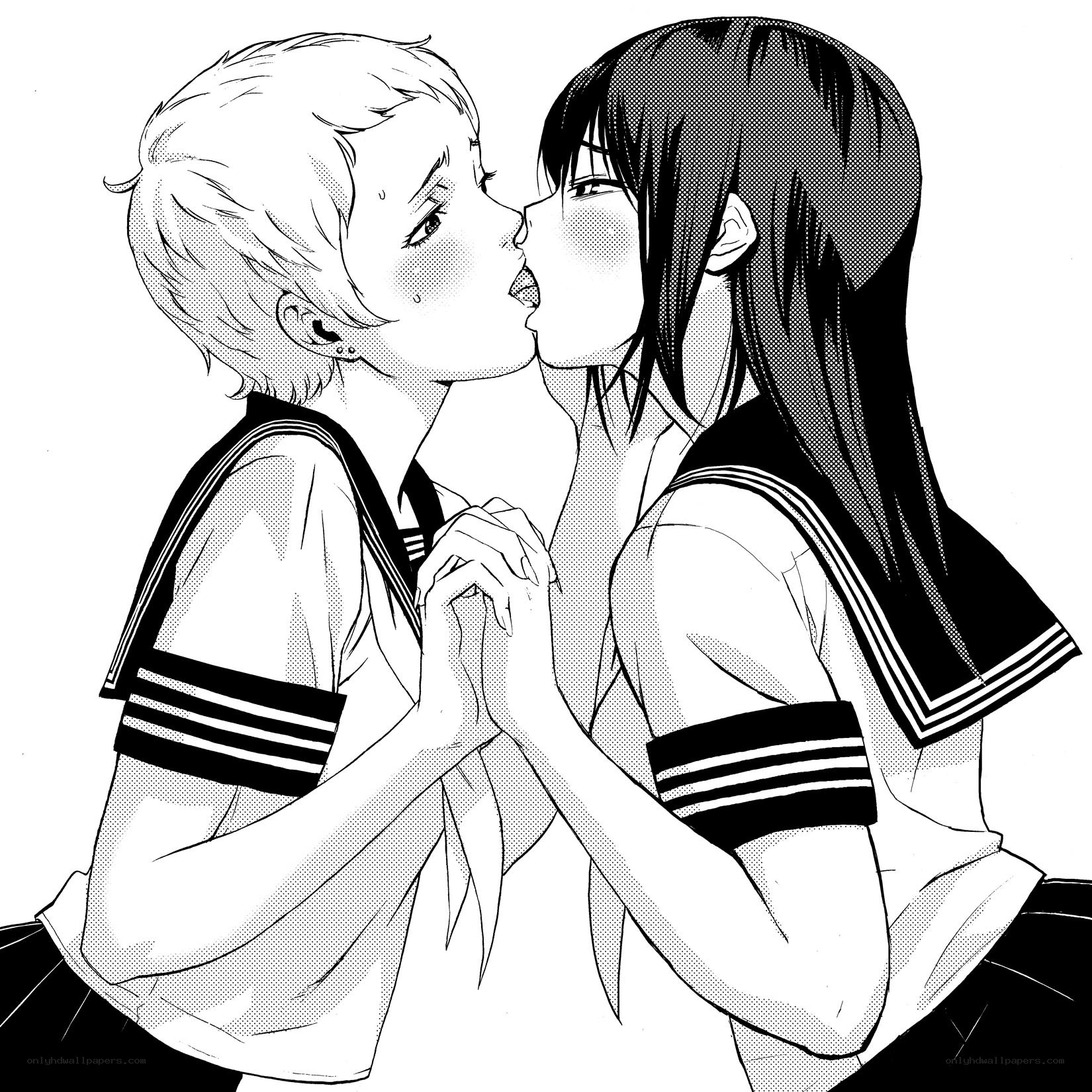 two girls kissing
