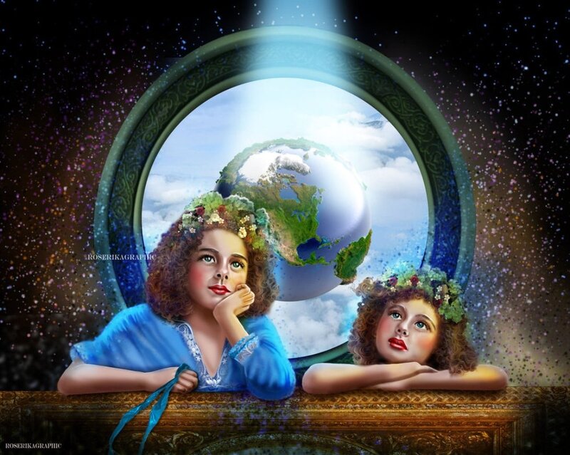 Two Girls Looking at Earth