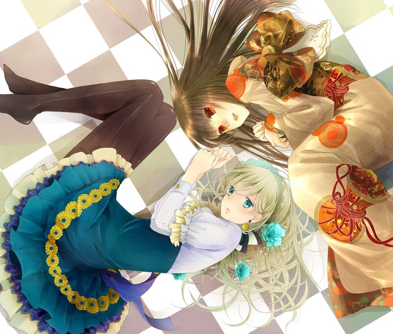 Two Girls Lying Down — Blue, Calm, Anime