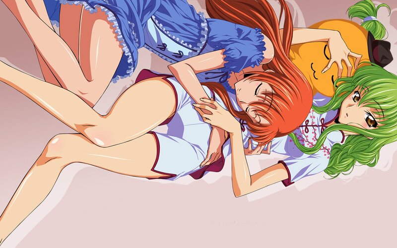 Two Girls Lying Down — Green, Calm, Manga