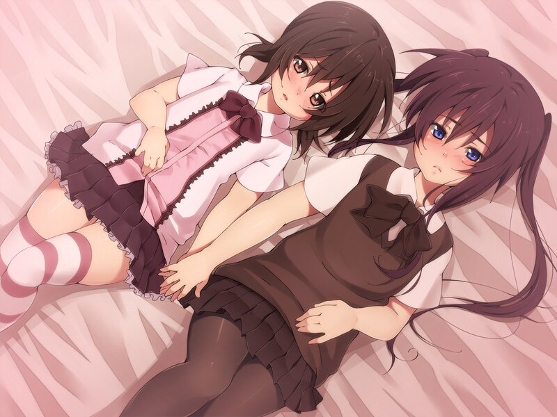 Two Girls Lying Down — Pink, Calm, Anime, Bed