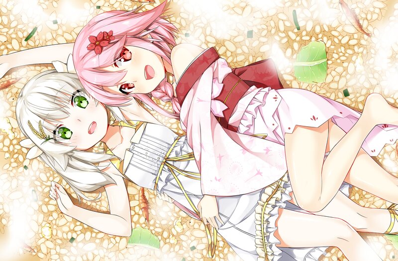 Two Girls Lying Down — Pink, Playful, Anime