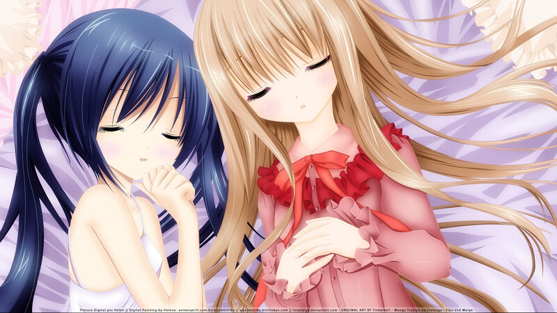 Two Girls Lying Down — Purple, Calm