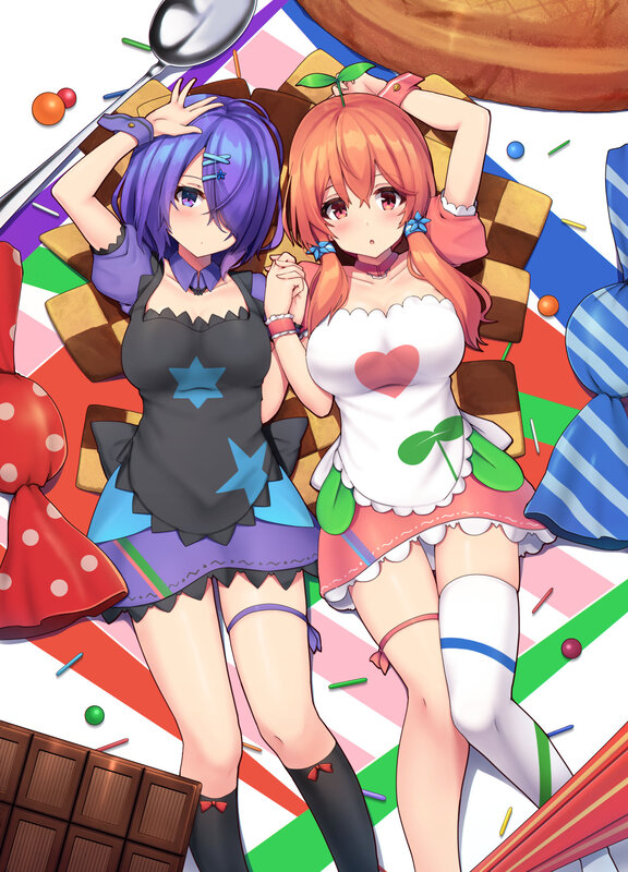 Two Girls Lying Down — Purple, Playful
