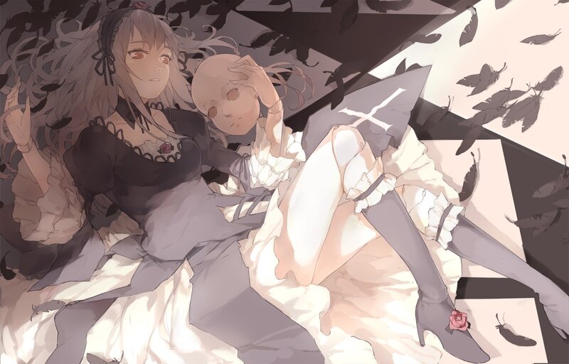 Two Girls Lying Down — White, Calm