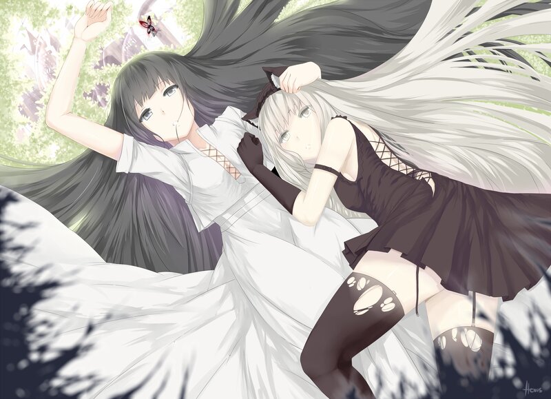 Two Girls Lying Down — White, Peaceful