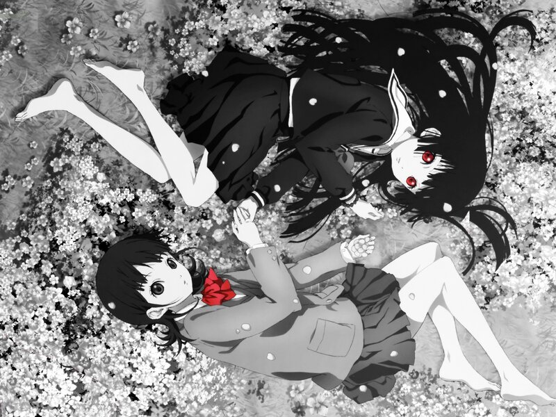 Two Girls Lying in Flowers — Black