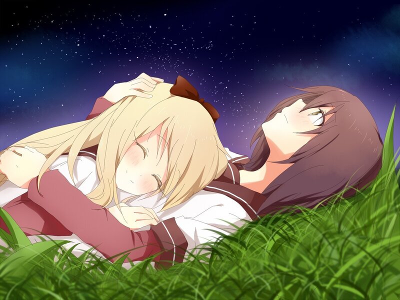 Two Girls Lying in Grass — Green, Serene, Night