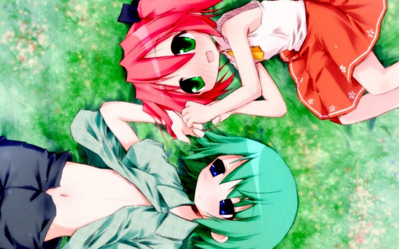 Two Girls Lying on Grass — Green