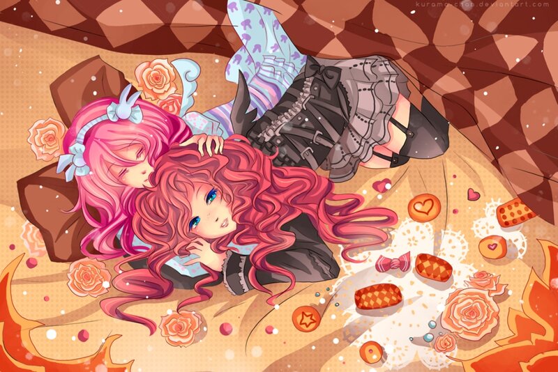 Two Girls Lying Together — Pink, Calm