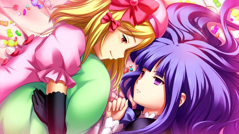 Two Girls Lying Together — Purple, Playful