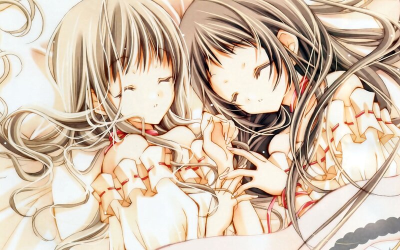 Two Girls Lying Together — White