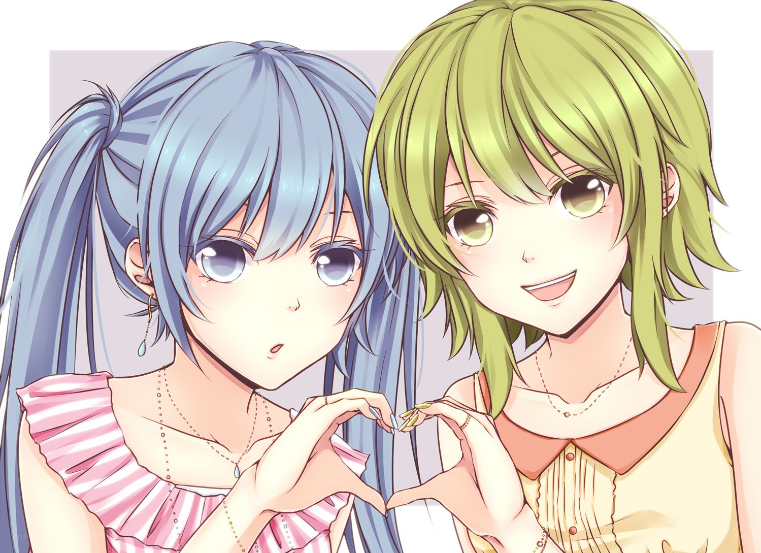 Two girls making a heart shape