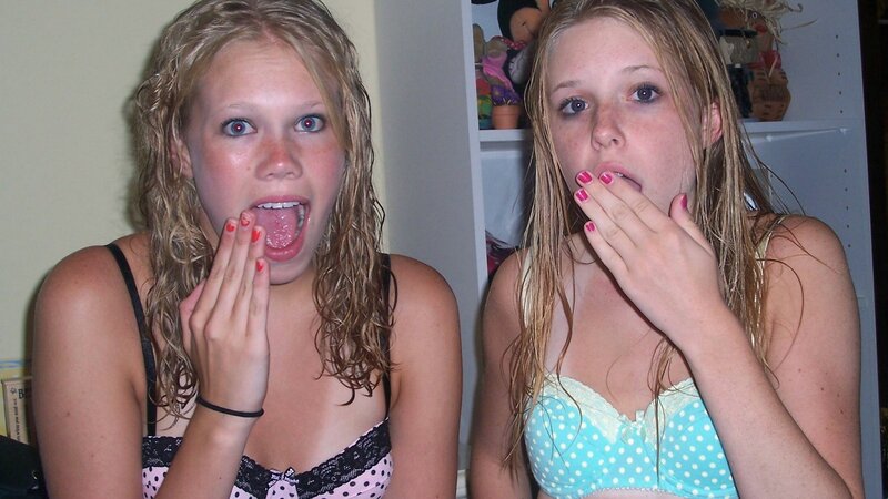 Two girls making funny faces
