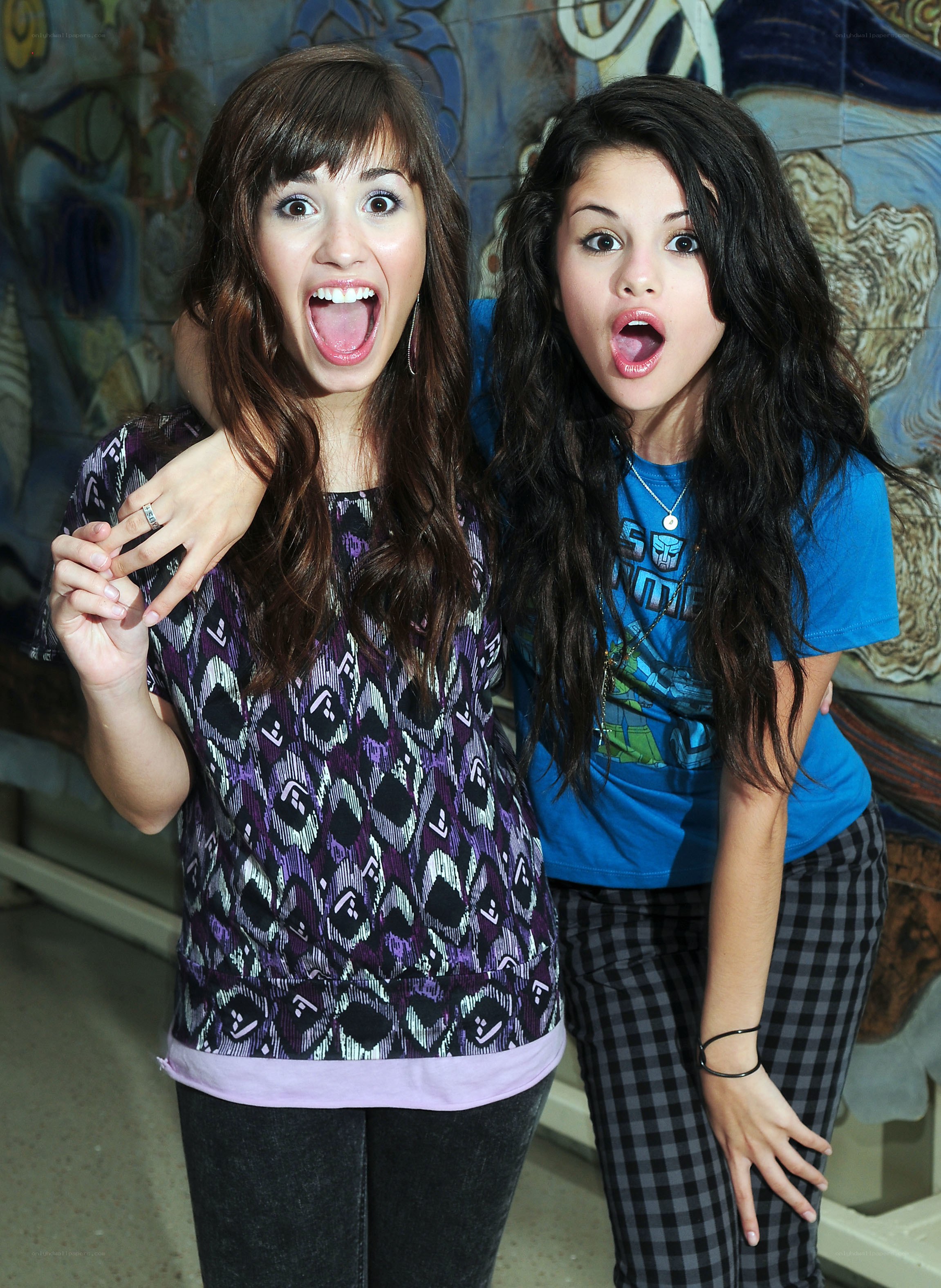 Two girls making funny faces