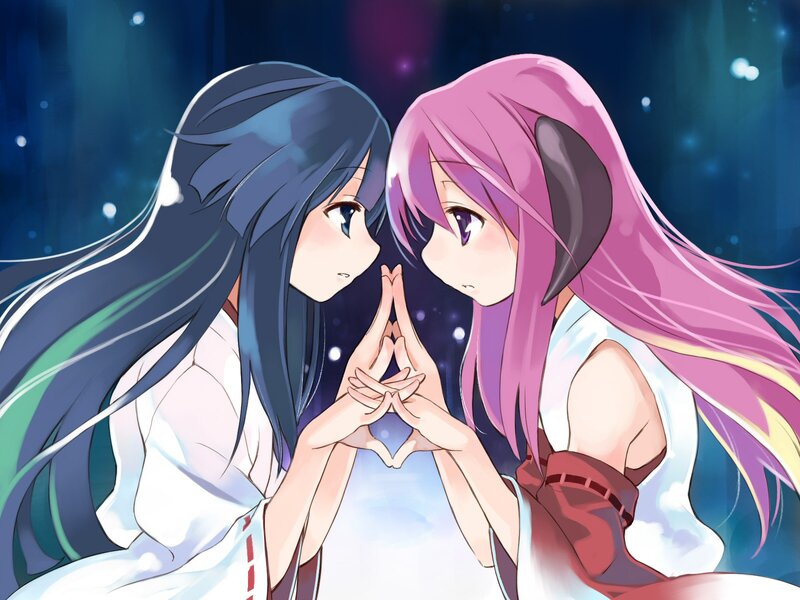 Two Girls Making Heart Shape — Blue, Serene, Night