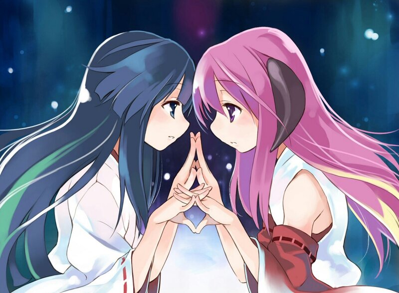 Two Girls Making Heart Shape — Blue, Serene