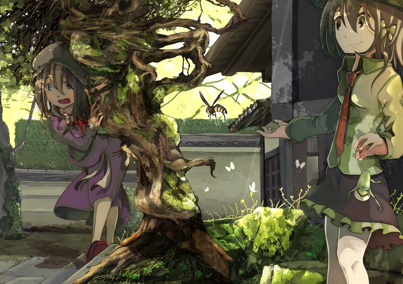 Two Girls Near a Tree