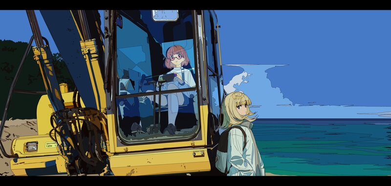 Two Girls Near Excavator