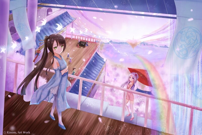 Two Girls on a Balcony — Purple, Serene