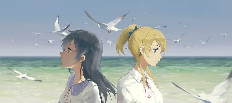 Two Girls on a Beach — Blue